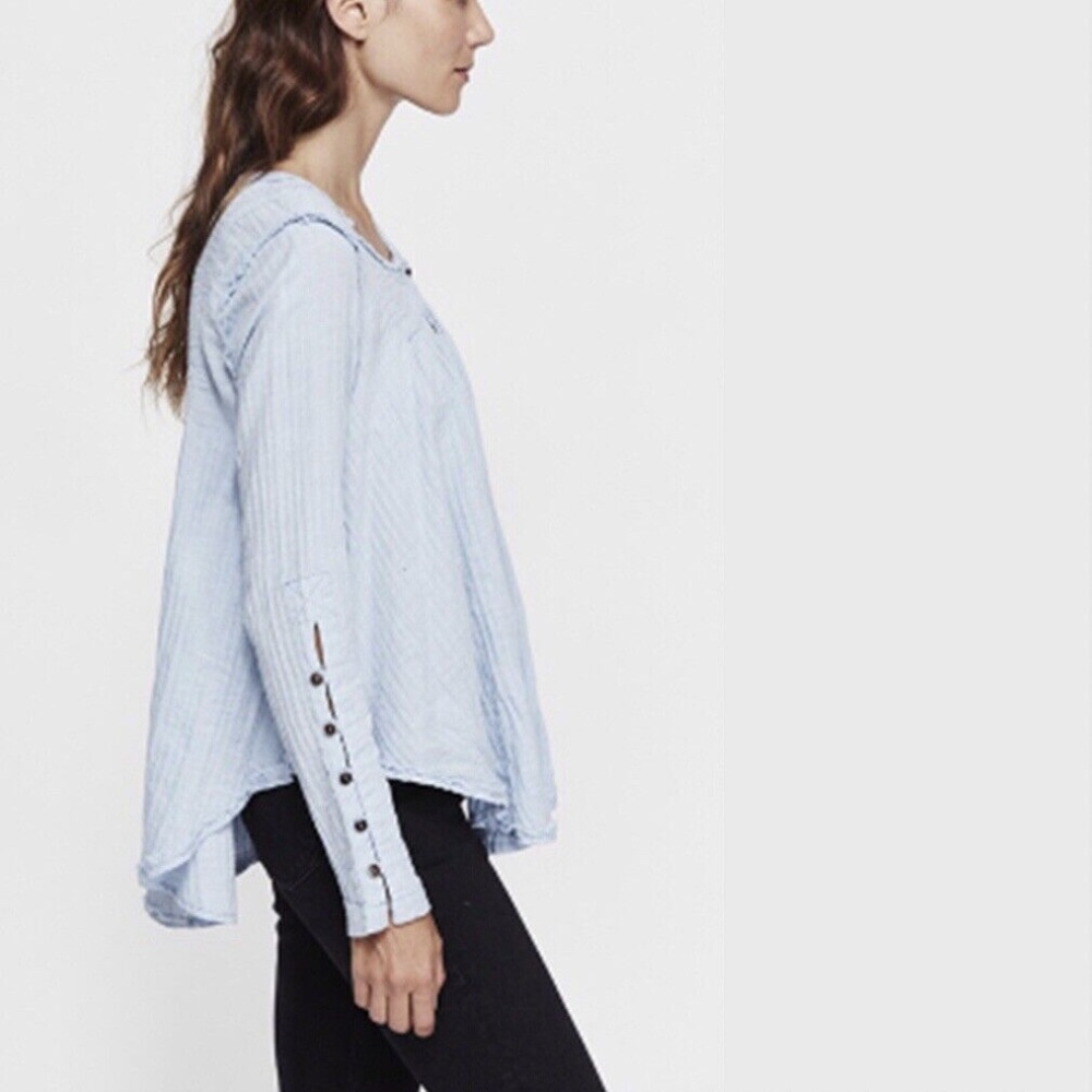 FREE PEOPLE Blue Sand Dune Cotton Henley Tunic Sz Medium